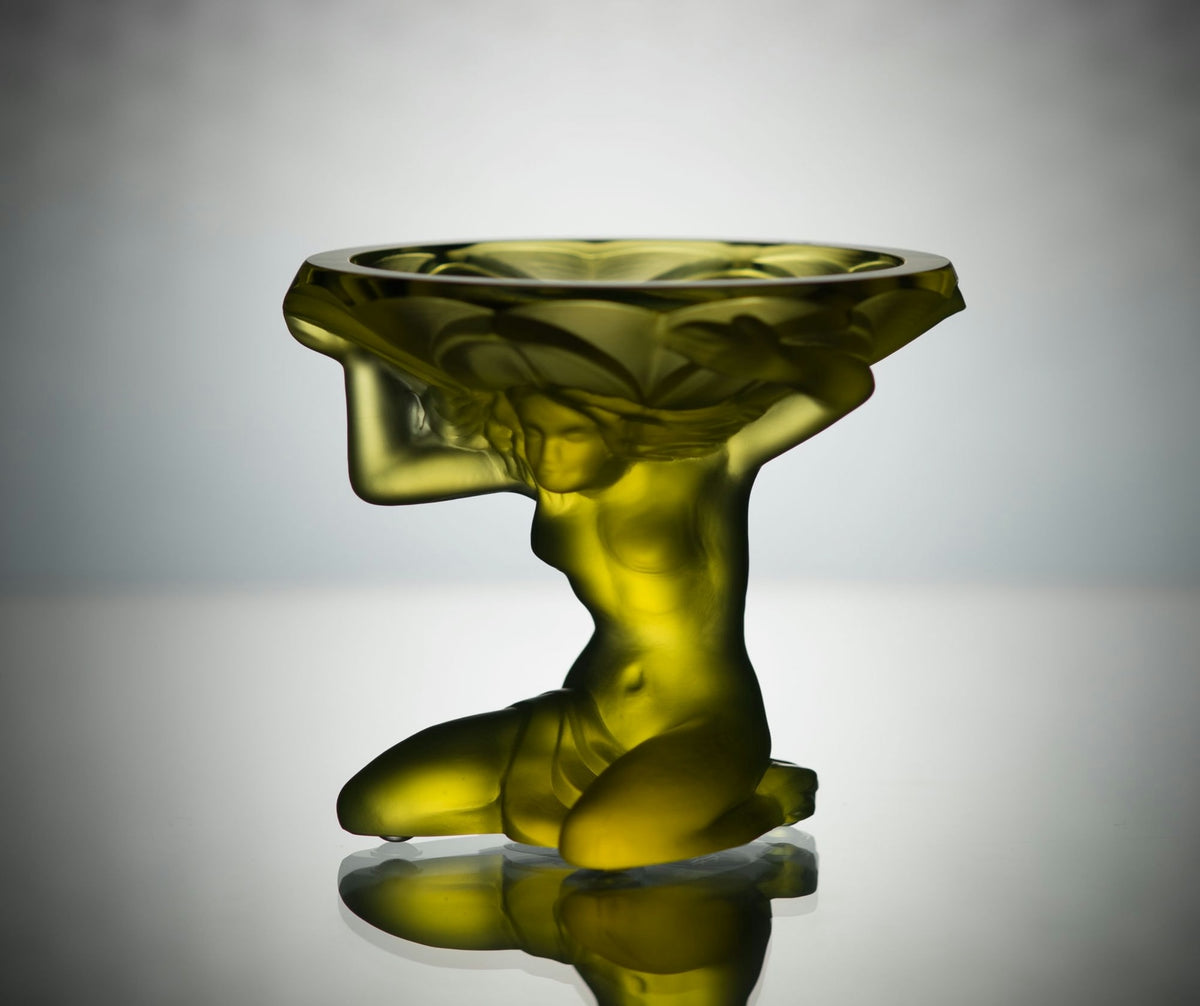 Kneeling Nude Bowl – Uranium Art Glass, Czech Republic, OUTLET