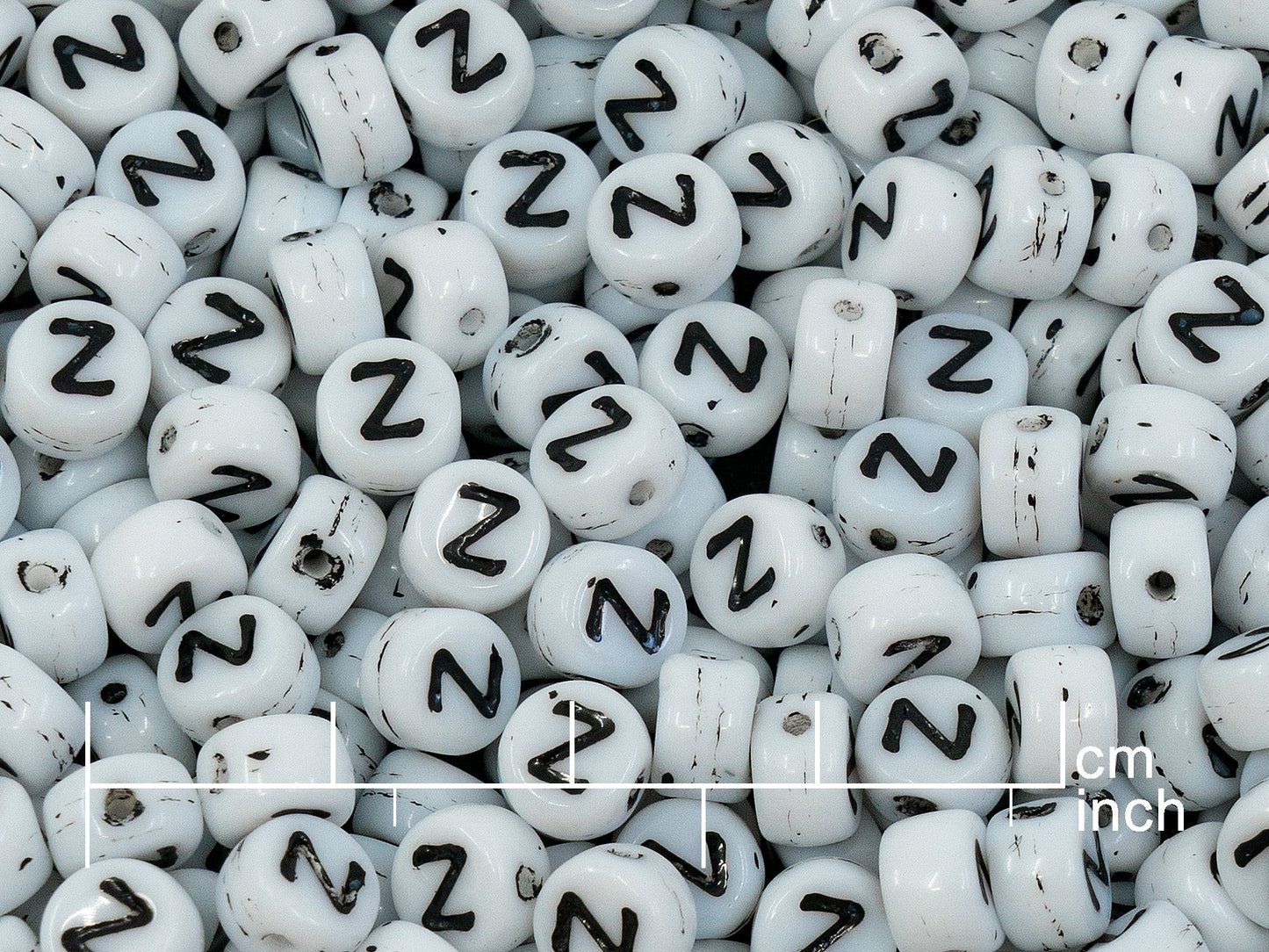 OUTLET 250g Pressed Czech Glass Letter Number Beads, 6 x 6 mm, (z), White Black Lined, Glass, Czech Republic