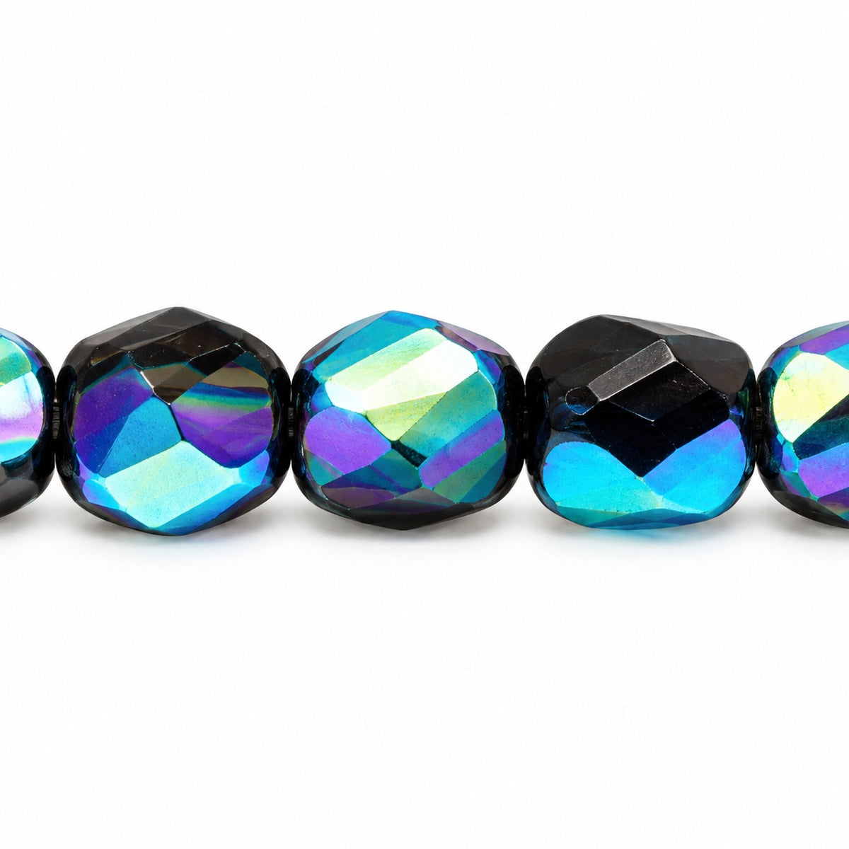 Shutter Cut Faceted Fire Polish Beads, Black Ab (23980-28701), Glass, Czech Republic