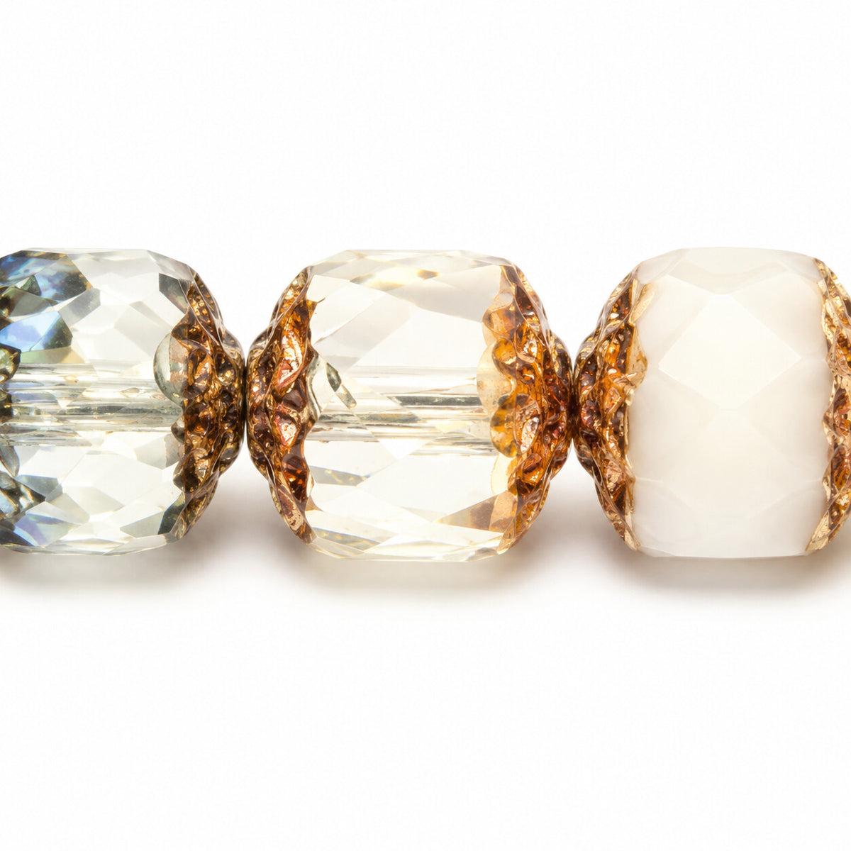 Cathedral Faceted Fire Polished Beads, X3071 Picasso (x3071-43400), Glass, Czech Republic