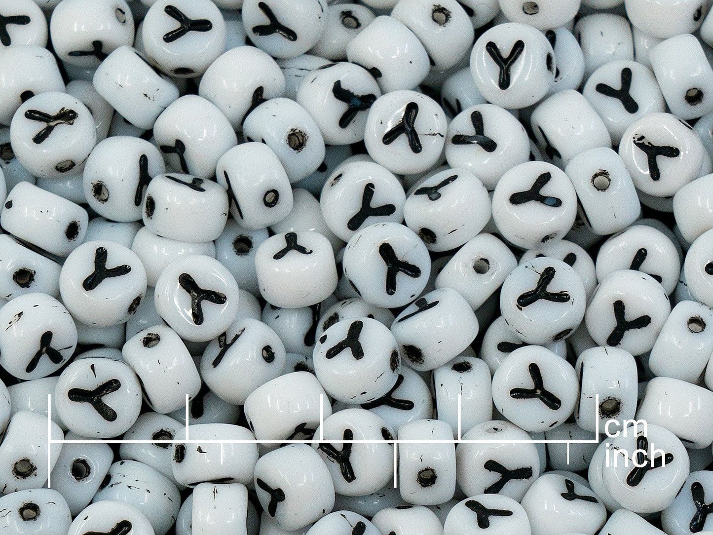 OUTLET 250g Pressed Czech Glass Letter Number Beads, 6 x 6 mm, (y), White Black Lined, Glass, Czech Republic