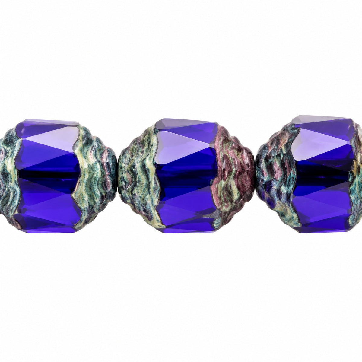 Special Cut Faceted Fire Polished Beads, Transparent Blue Stain Strong (30090-86805), Glass, Czech Republic