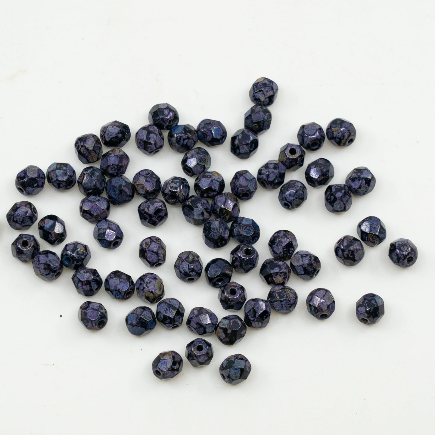 OUTLET 10 grams Faceted Round Fire Polished Beads, 5 x 5 mm, Black Travertin Puprple (23980-65328), Glass, Czech Republic