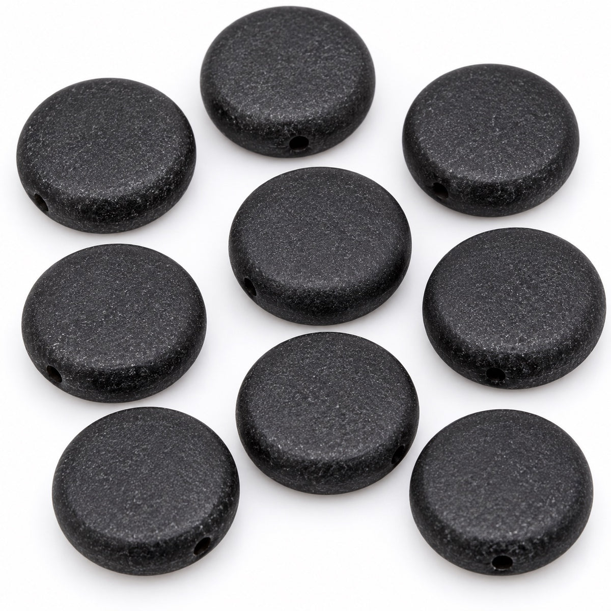 Flat Round Coin Beads, Black Matte (23980-84110), Glass, Czech Republic
