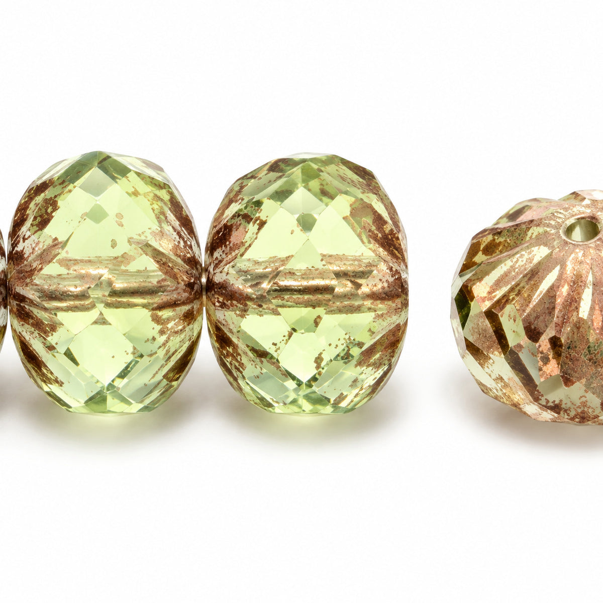 Special Cut Faceted Fire Polished Beads, Transparent Green Luster Violet Full Coated (50400-14496), Glass, Czech Republic