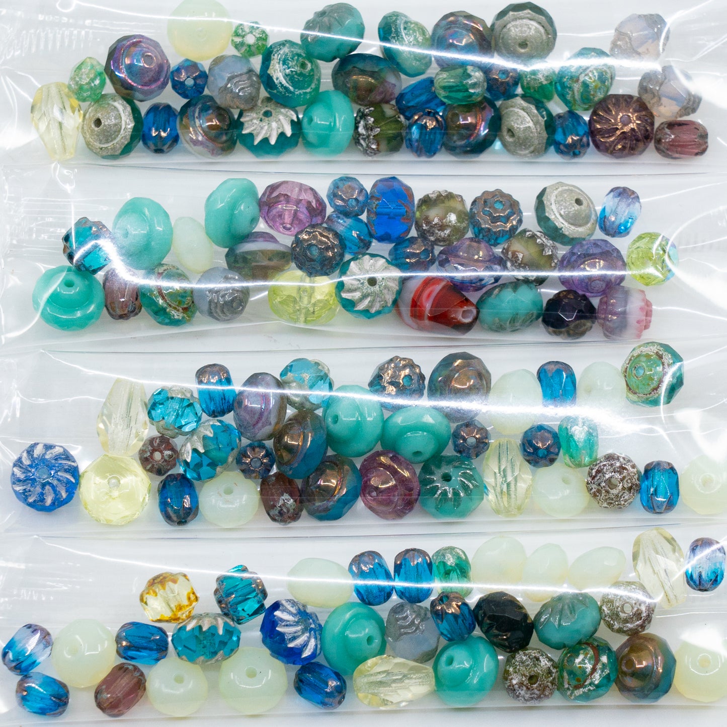 OUTLET 10 grams Faceted Round Fire Polished Beads, size mix, Different Shapes Mixed Colors 1 (different-shapes-mix-01), Glass, Czech Republic