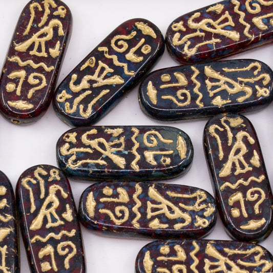 OUTLET 10 grams Egypt Rectangle Beads, 25 x 10 mm, Ruby Red Travertin Gold Lined (90080-86800-54302), Glass, Czech Republic