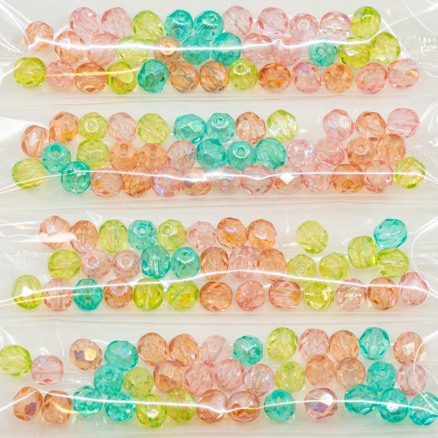 OUTLET 10克 刻面圆形火抛光珠,6 x 6毫米,水晶粉彩混合色(00030-pastel-mix),玻璃,捷克共和国