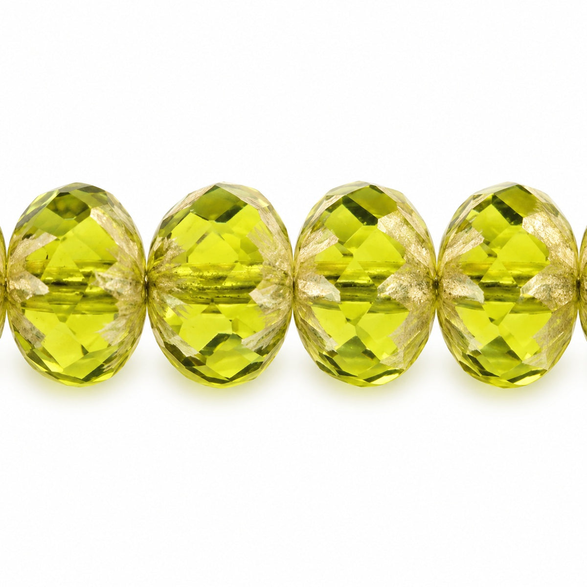 Special Cut Faceted Fire Polished Beads, Transparent Green Antique Silver Patina (50220-81002), Glass, Czech Republic
