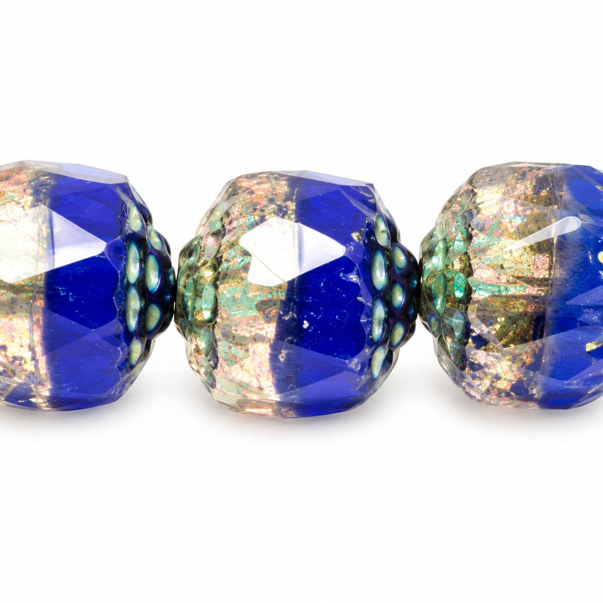 Cathedral Faceted Fire Polished Beads Special Cut, X1006 Green Lined (x1006-54322), Glass, Czech Republic