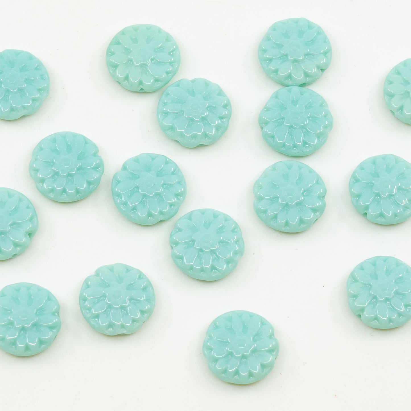 アウトレット 10グラム 2穴エーデルワイスフラワービーズ、14 x 14 mm、ターコイズ(63110)、ガラス、チェコ共和国