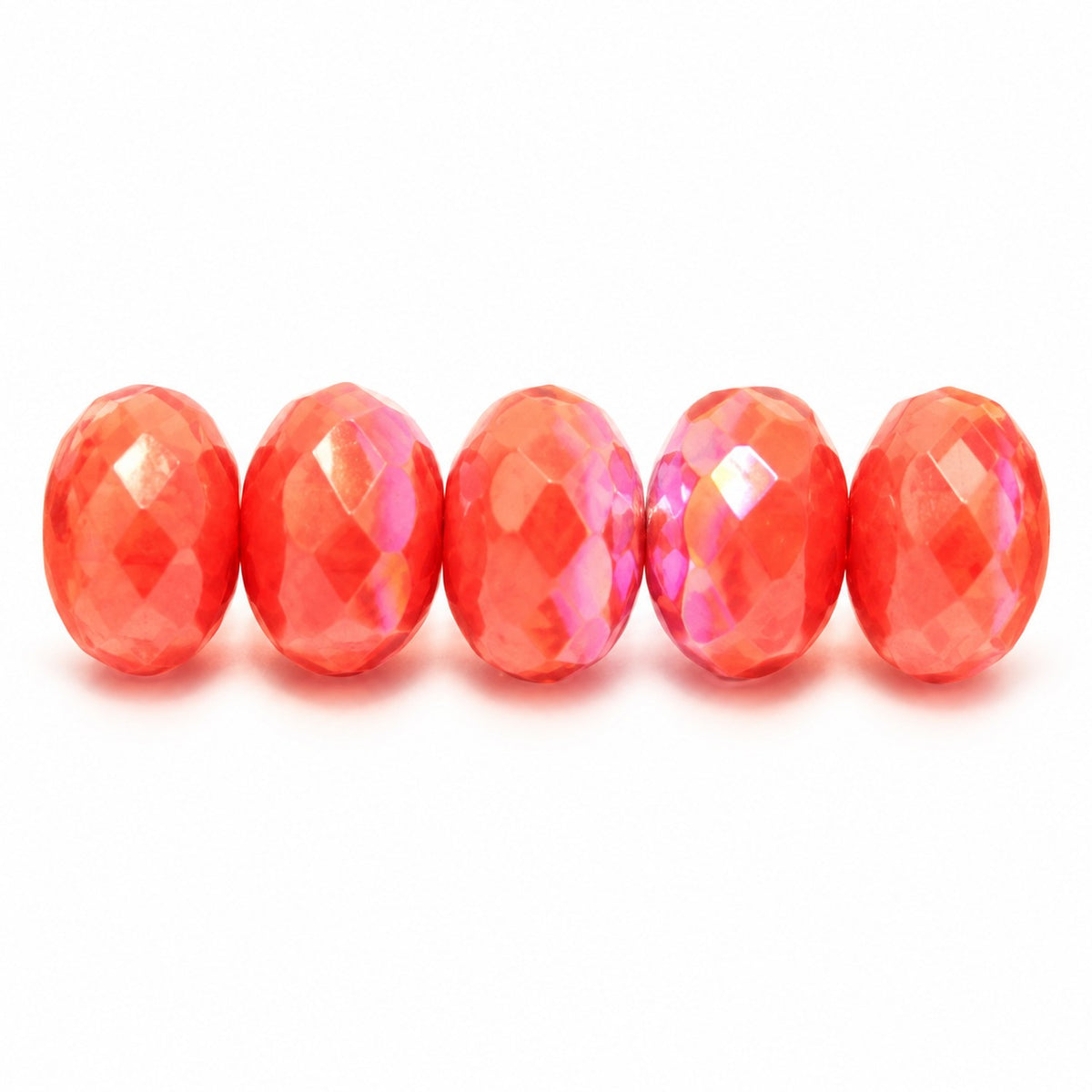 Special Cut Faceted Fire Polished Beads, Opaque Orange Ab (93160-28701), Glass, Czech Republic