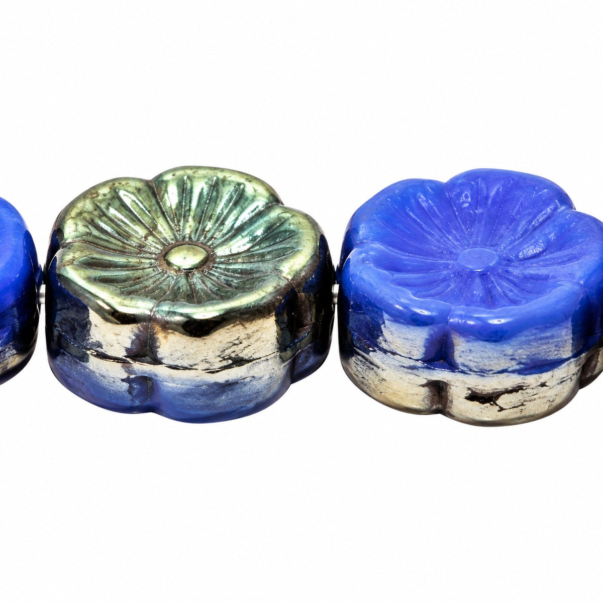 Hawaii Pressed Beads, Opaque Blue 22501 (33040-22501), Glass, Czech Republic