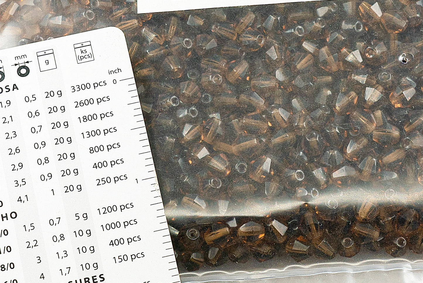 アウトレット 250g バイコーン ファセット ファイアポリッシュ ビーズ バイコーン、6 x 6 mm、透明ブラウン (10220)、ガラス、チェコ共和国