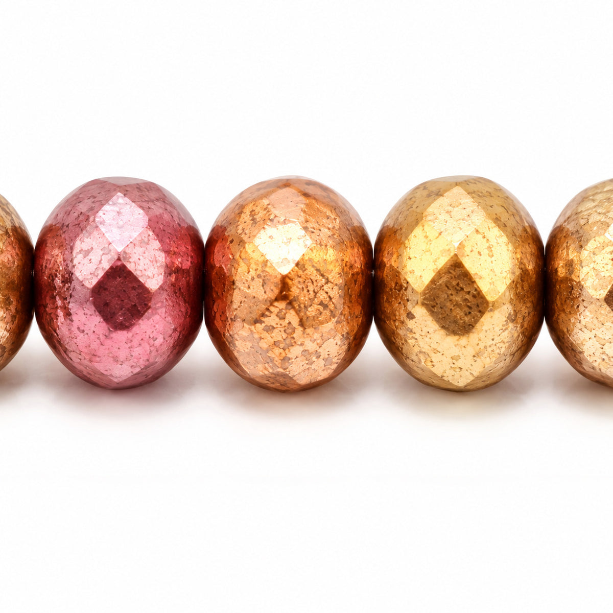 Special Cut Faceted Fire Polished Beads, Chalk White Yellow Gold Metallic Iris (03000-01620), Glass, Czech Republic