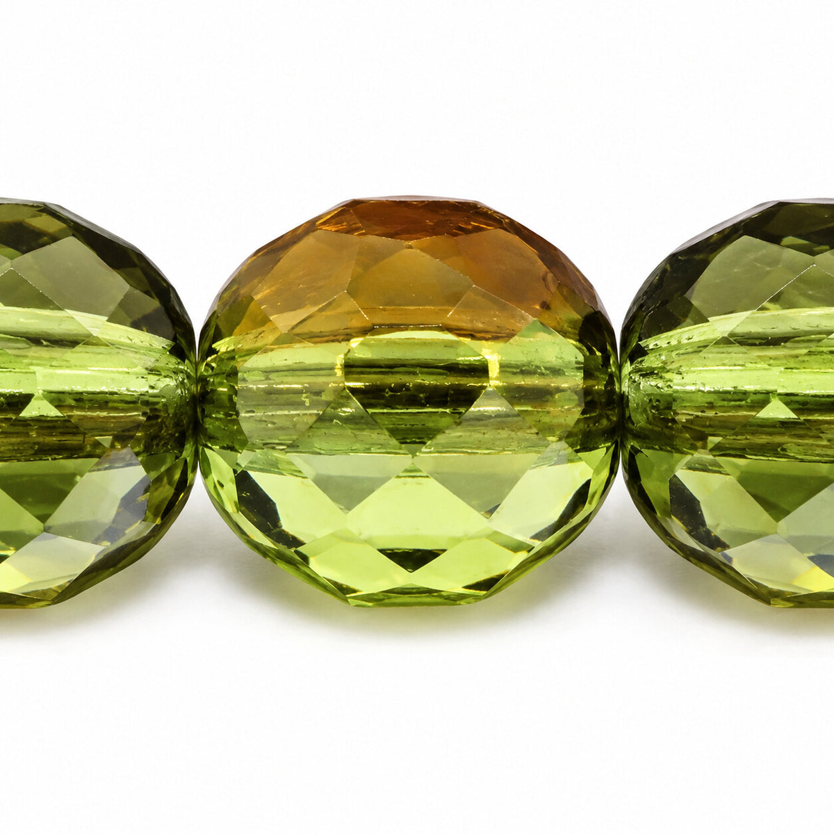 Faceted Special Cut Beads, Transparent Green Crystal Bronze Capri (50400-22601), Glass, Czech Republic