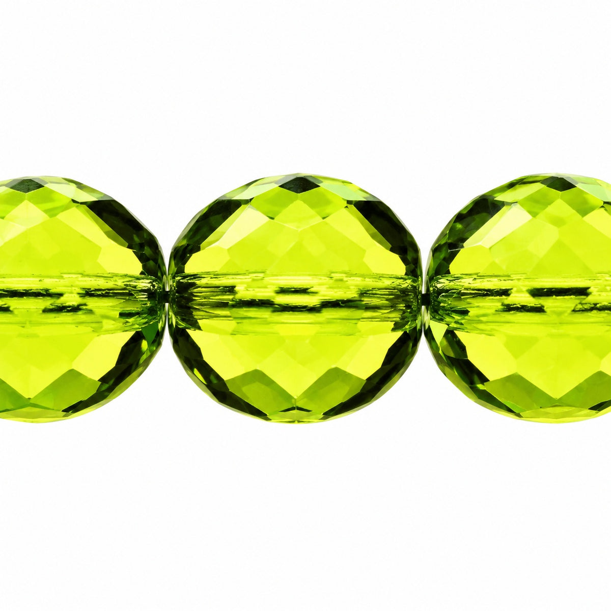 Faceted Round Fire Polished Beads, Transparent Green (50400), Glass, Czech Republic
