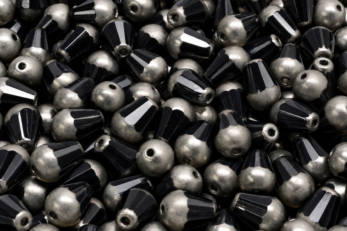 Faceted Fire Polished Teardrop Beads, Black Platin (23980-13702), Glass, Czech Republic