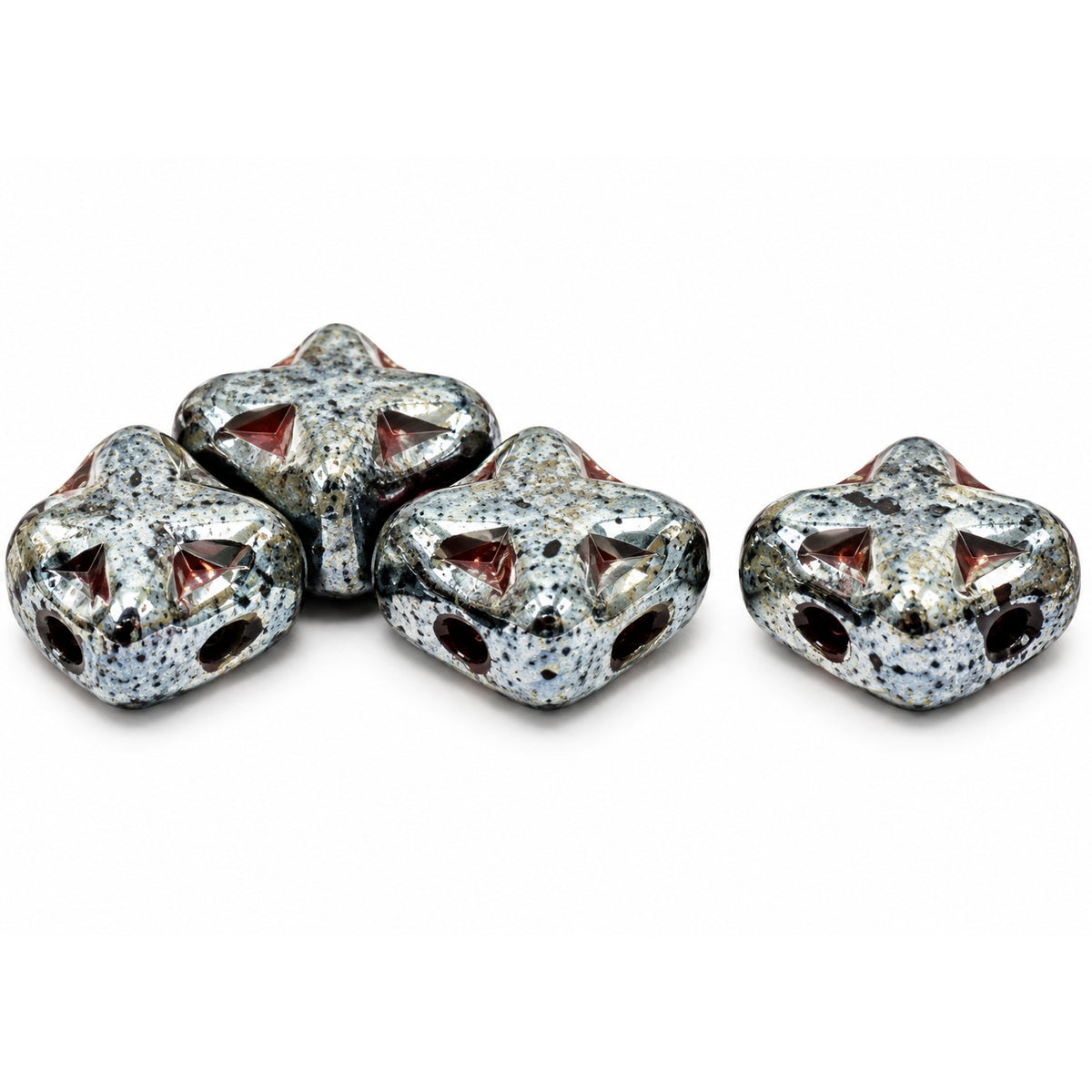 Cross Diagonal Square Beads, Black Stain With Luster Amber (23980-65401), Glass, Czech Republic