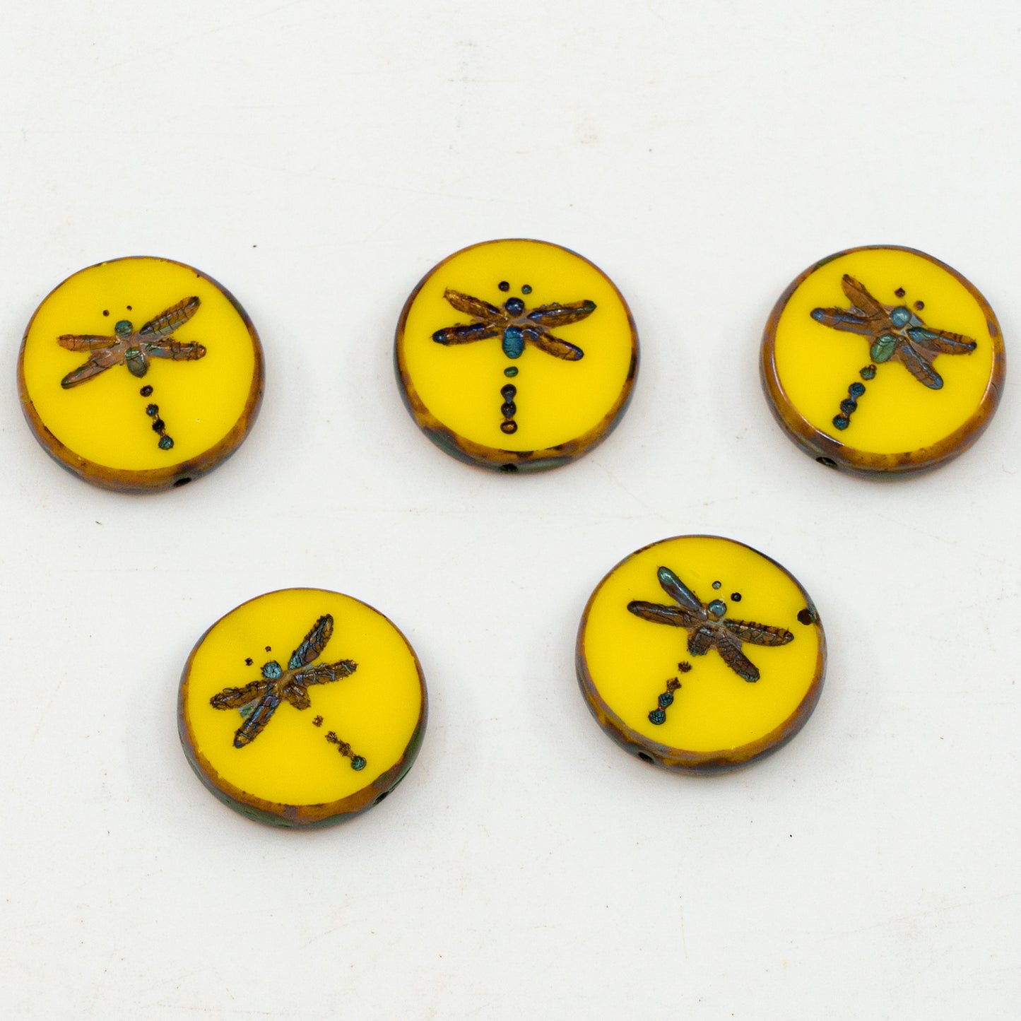 アウトレット 10グラム テーブルカットトンボビーズ、17 x 17 mm、オパウエイエロートラバーチン(OPAUE-YELLOW-86800)、ガラス、チェコ共和国