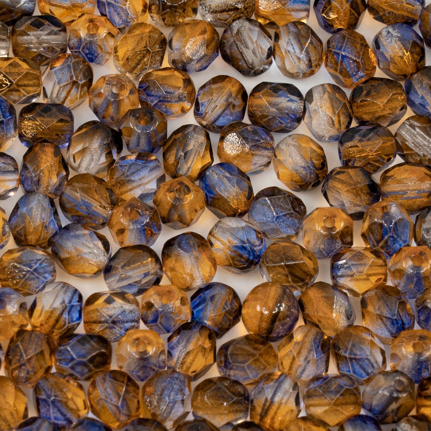 OUTLET 10 克刻面圆形火抛光珠,6 x 6 毫米,水晶橙紫色(00030-橙紫色),玻璃,捷克共和国