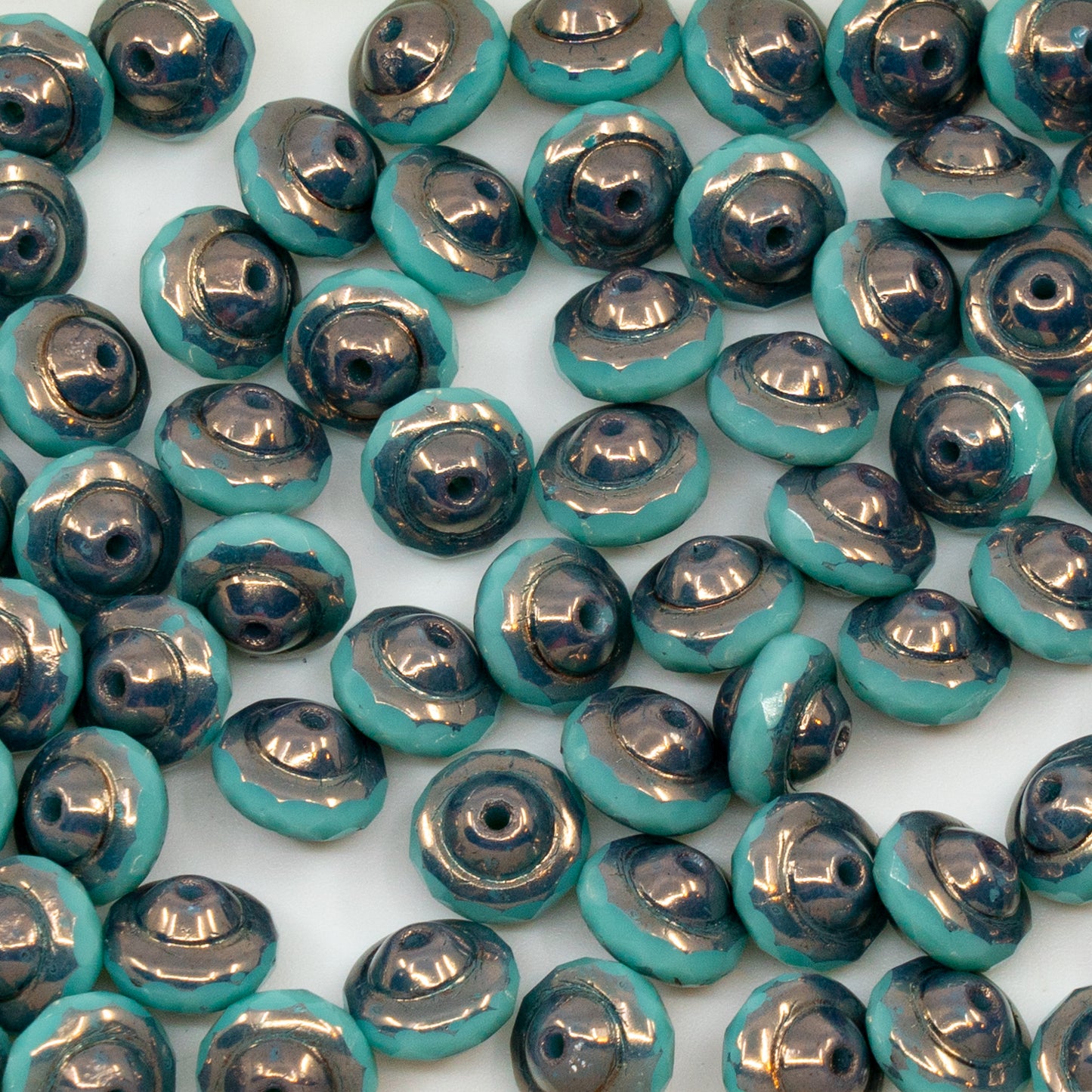 OUTLET 10g Faceted Special Cut Beads, 6 x 8 mm, Turquise Bronze (63120-14415), Glass, Czech Republic