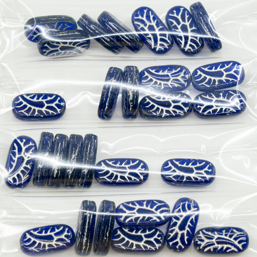 OUTLET 10 克 矩形装饰压制玻璃珠,25 x 12 毫米,透明蓝色银衬里 (30060-54201),玻璃,捷克共和国