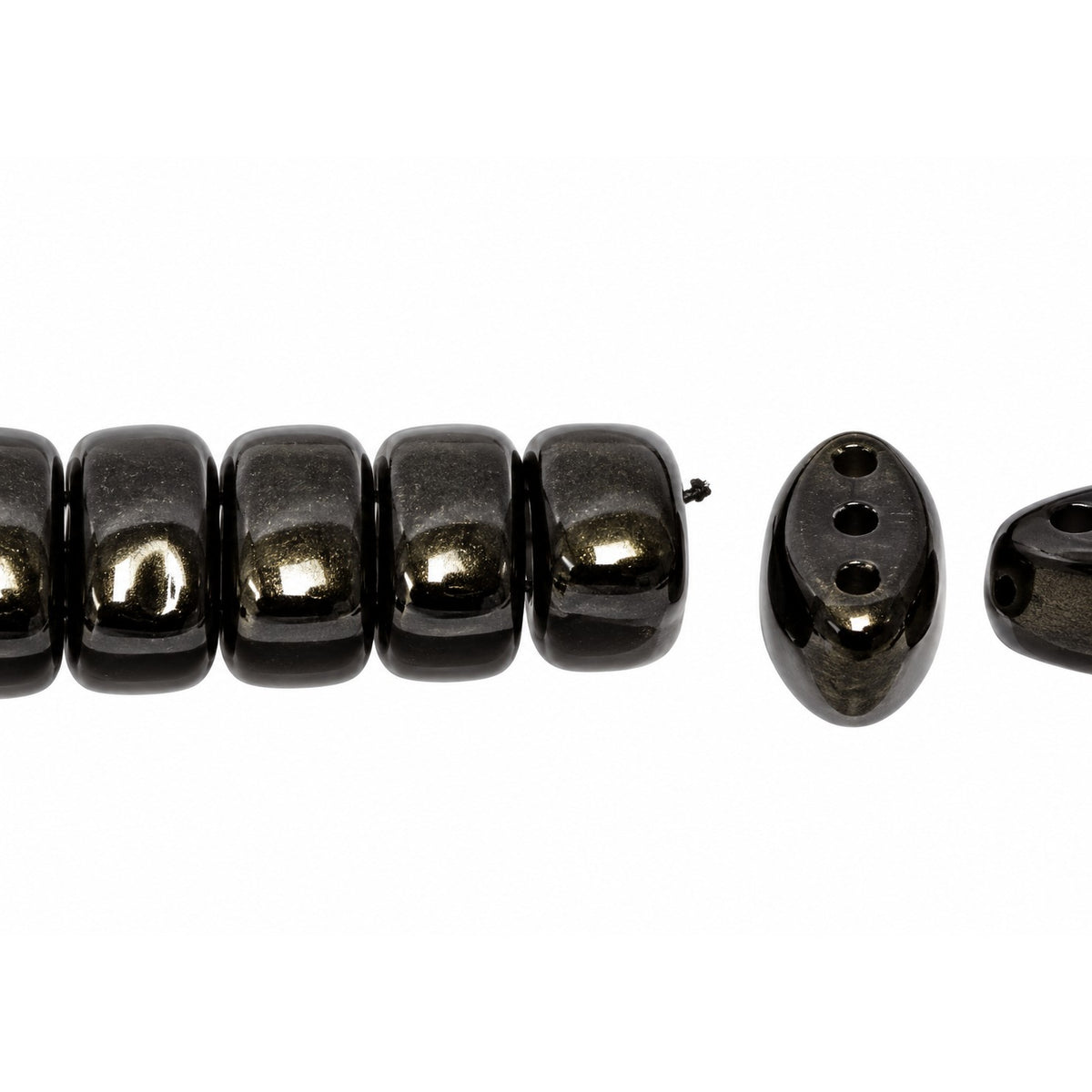 3-Hole Pressed Oval Beads, Black (23980), Glass, Czech Republic