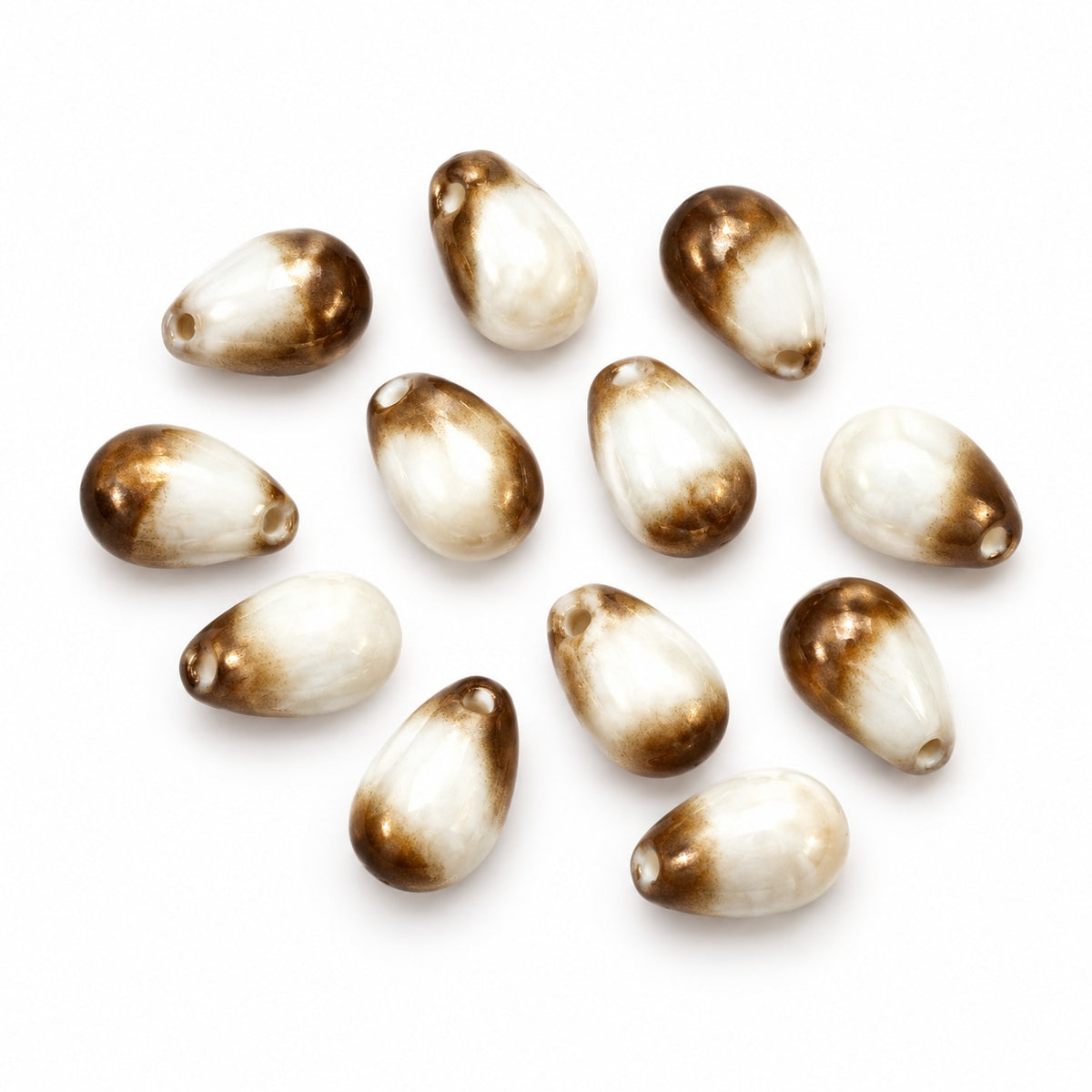 Drop Beads, Chalk White Crystal Bronze Capri (03000-22601), Glass, Czech Republic