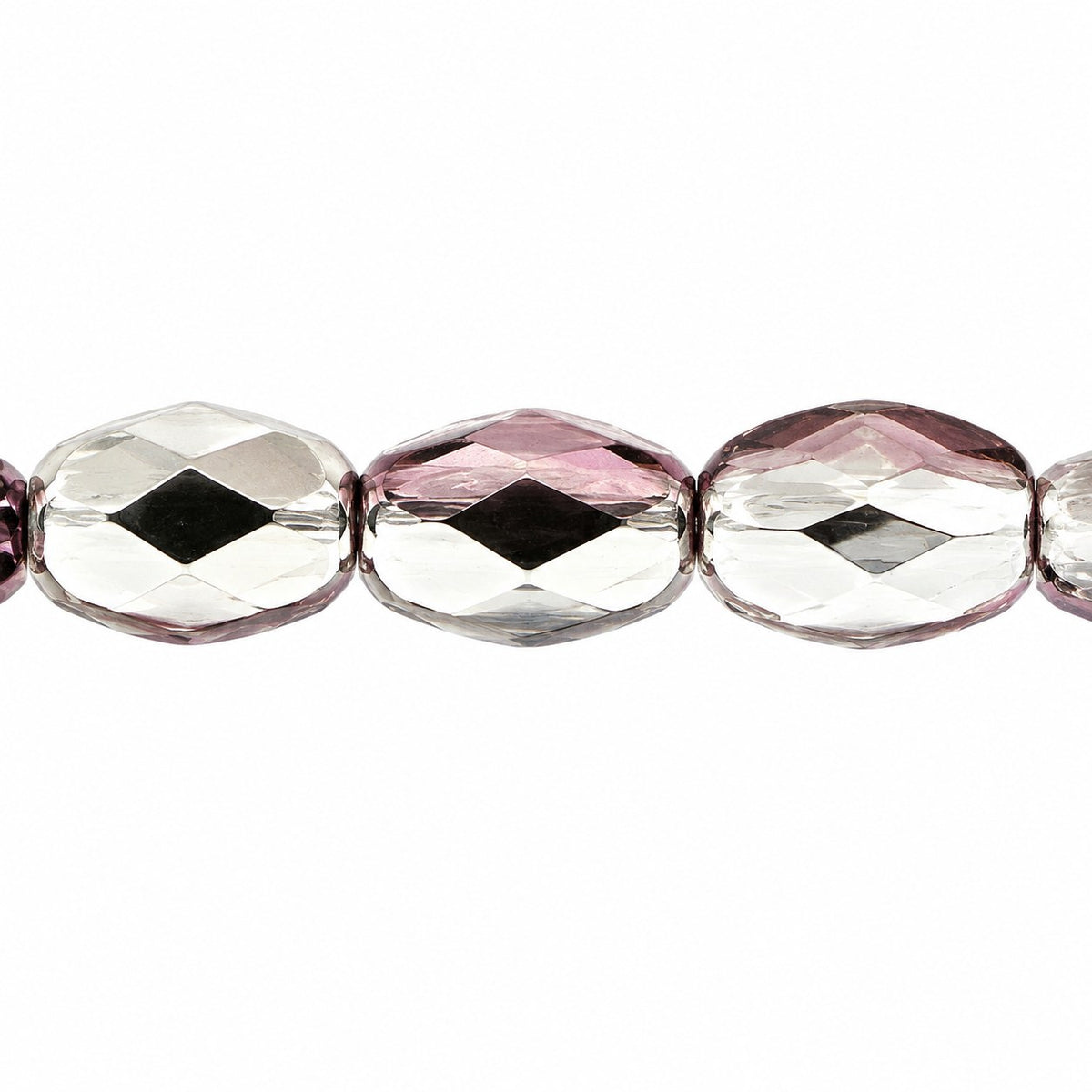 Oval Faceted Beads, Amethyst Crystal Silver Half Coating (20060-27001), Glass, Czech Republic
