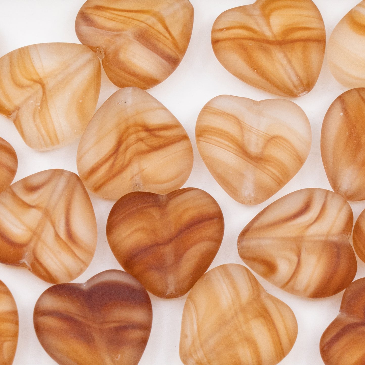 OUTLET 250g/50g Heart Beads, 15 x 16 mm, Beige Striped (BEIGE-STRIPED), Glass, Czech Republic