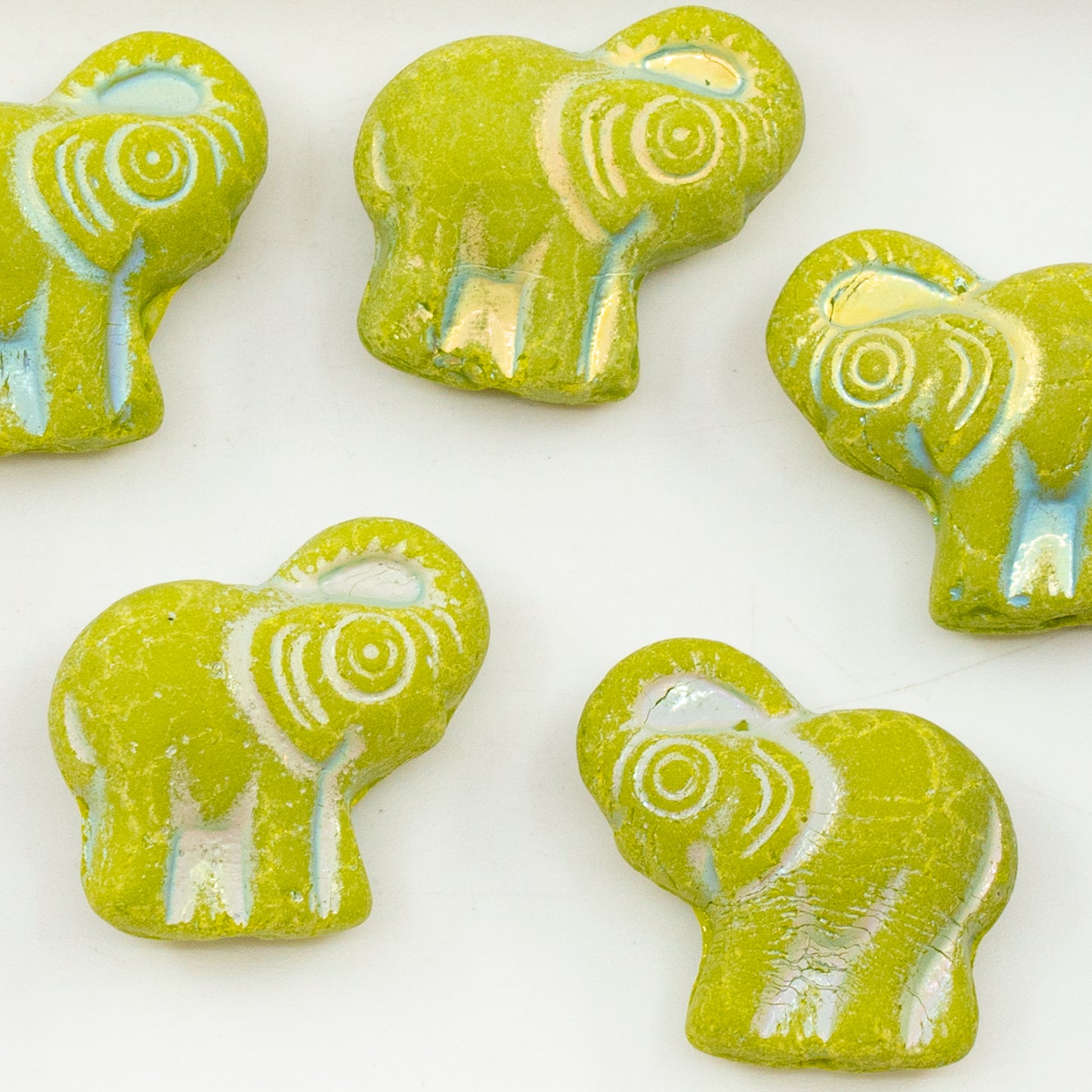 OUTLET 250g/50g Elephant Beads, 20 x 21 mm, Opaque Green Ab Full (2X Side) Matte (53400-28703-84100), Glass, Czech Republic