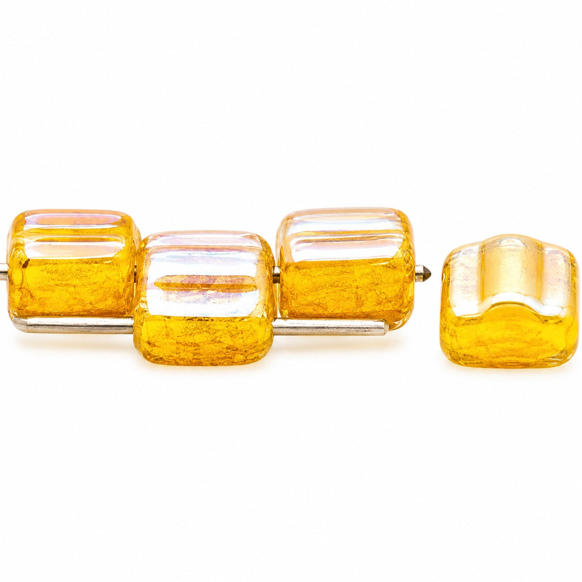 2-Hole Square Beads, 99990 Ab (99990-28701), Glass, Czech Republic
