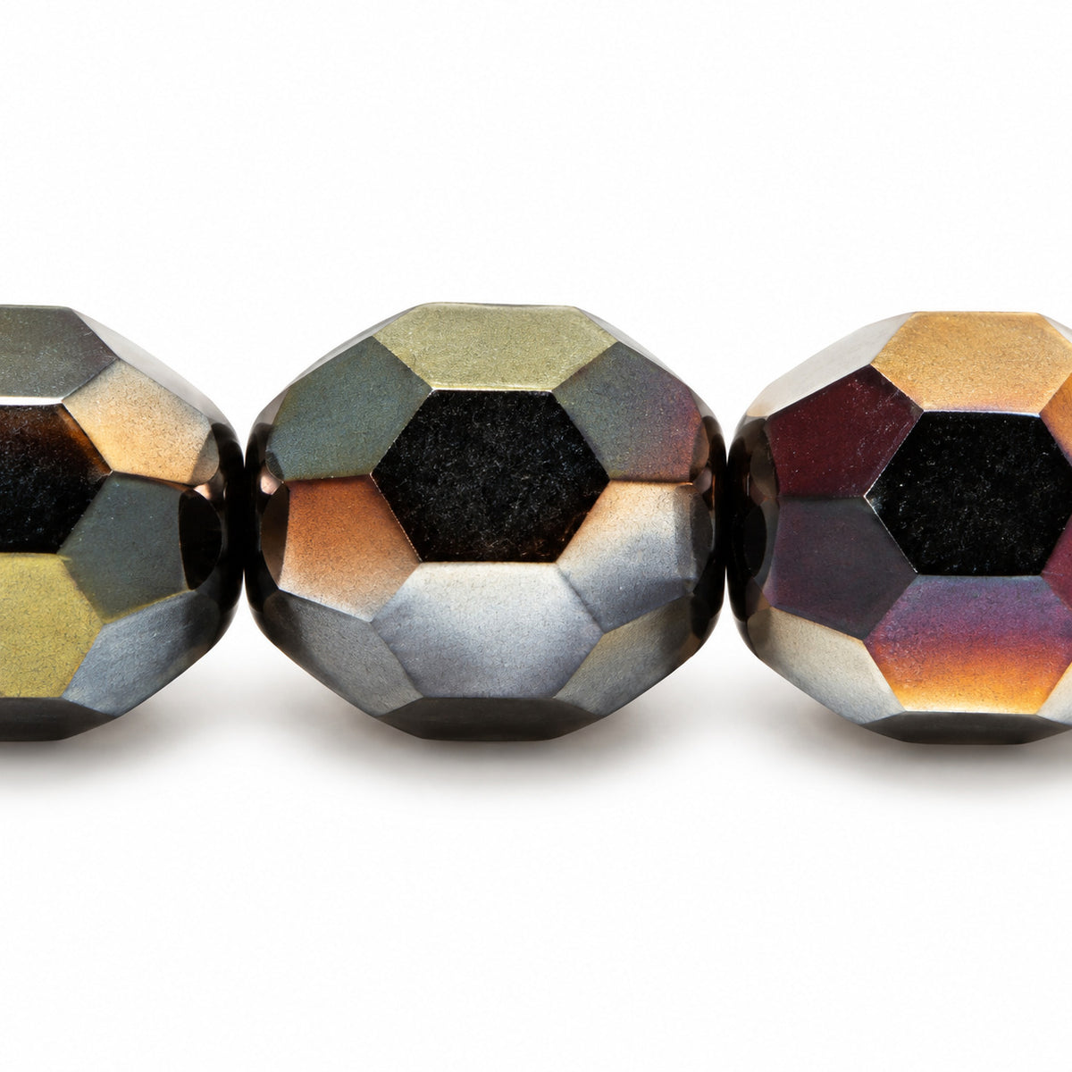 Faceted Fire Polished Beads, Black Crystal Bronze Capri (23980-22601), Glass, Czech Republic