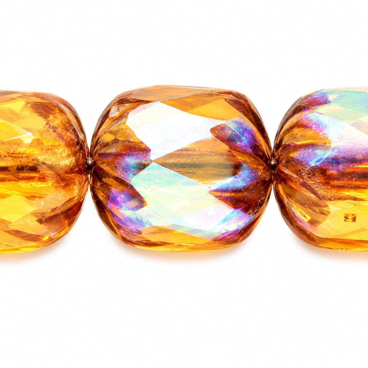 Faceted Fire Polished Beads Special Cut, Transparent Orange Luster Violet Full Coated Ab (10060-14496-28701), Glass, Czech Republic
