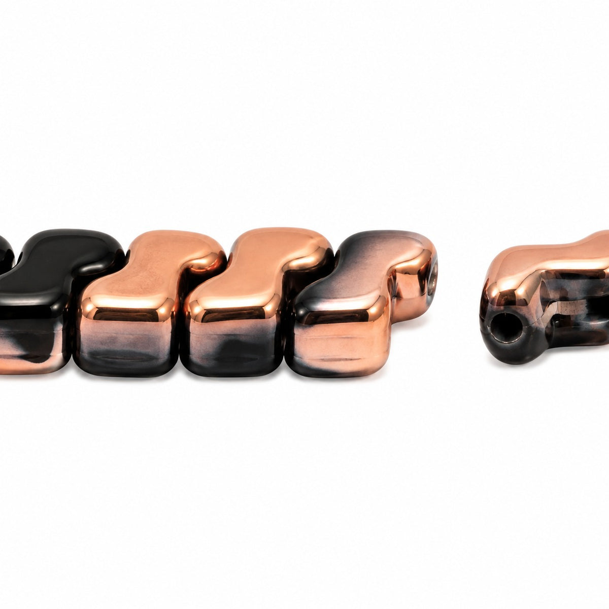 2-Hole Pressed Beads, Black Rose Gold Capri (23980-27101), Glass, Czech Republic