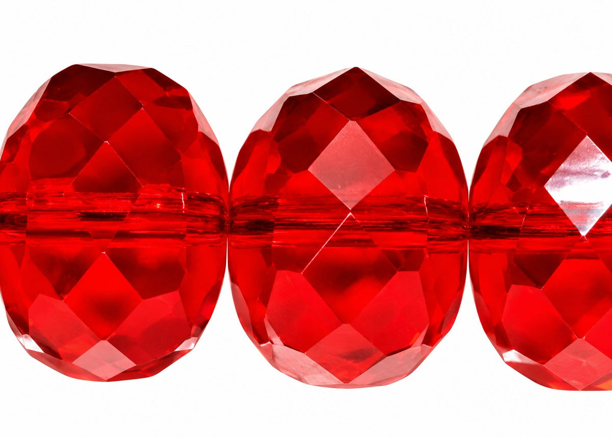 Special Cut Faceted Fire Polished Beads, Transparent Red (90100), Glass, Czech Republic