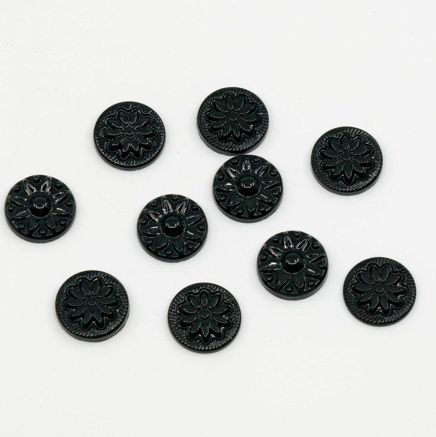 アウトレット 10グラム カボションビーズ、13 x 13 mm、ブラックオーナメントミックス2(23980-ornament-2)、ガラス、チェコ共和国