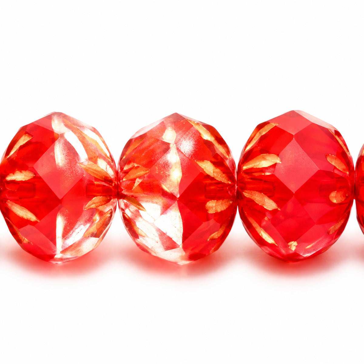 Special Cut Faceted Fire Polished Beads, Orange Matte Gold Lined (96028-84110-54202), Glass, Czech Republic