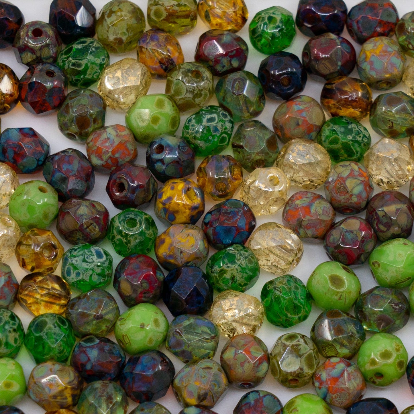 OUTLET 10 grams Faceted Round Fire Polished Beads, 6 x 6 mm, Travertin Mix, Glass, Czech Republic