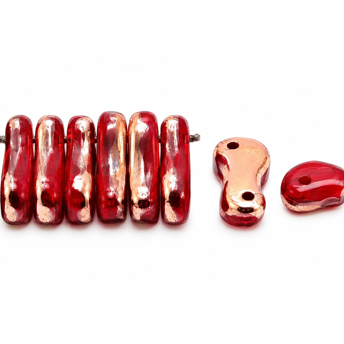 2-Hole Pressed Beads, Opaque Red Rose Gold Capri (93200-27101), Glass, Czech Republic