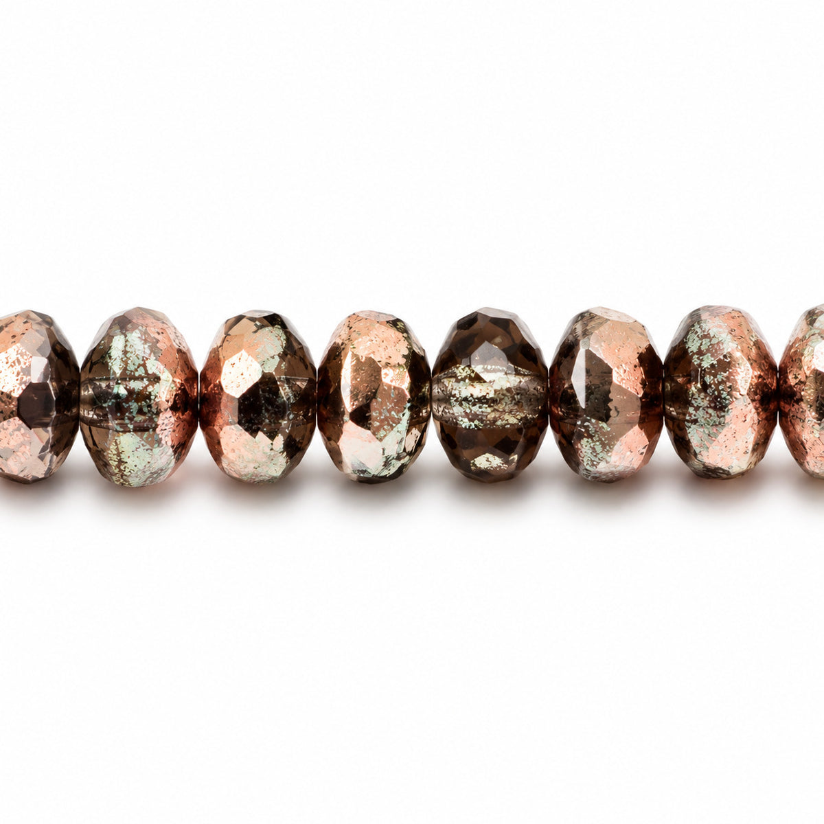 Special Cut Faceted Fire Polished Beads, Transparent Gray Rose Gold Capri (40020-27101), Glass, Czech Republic