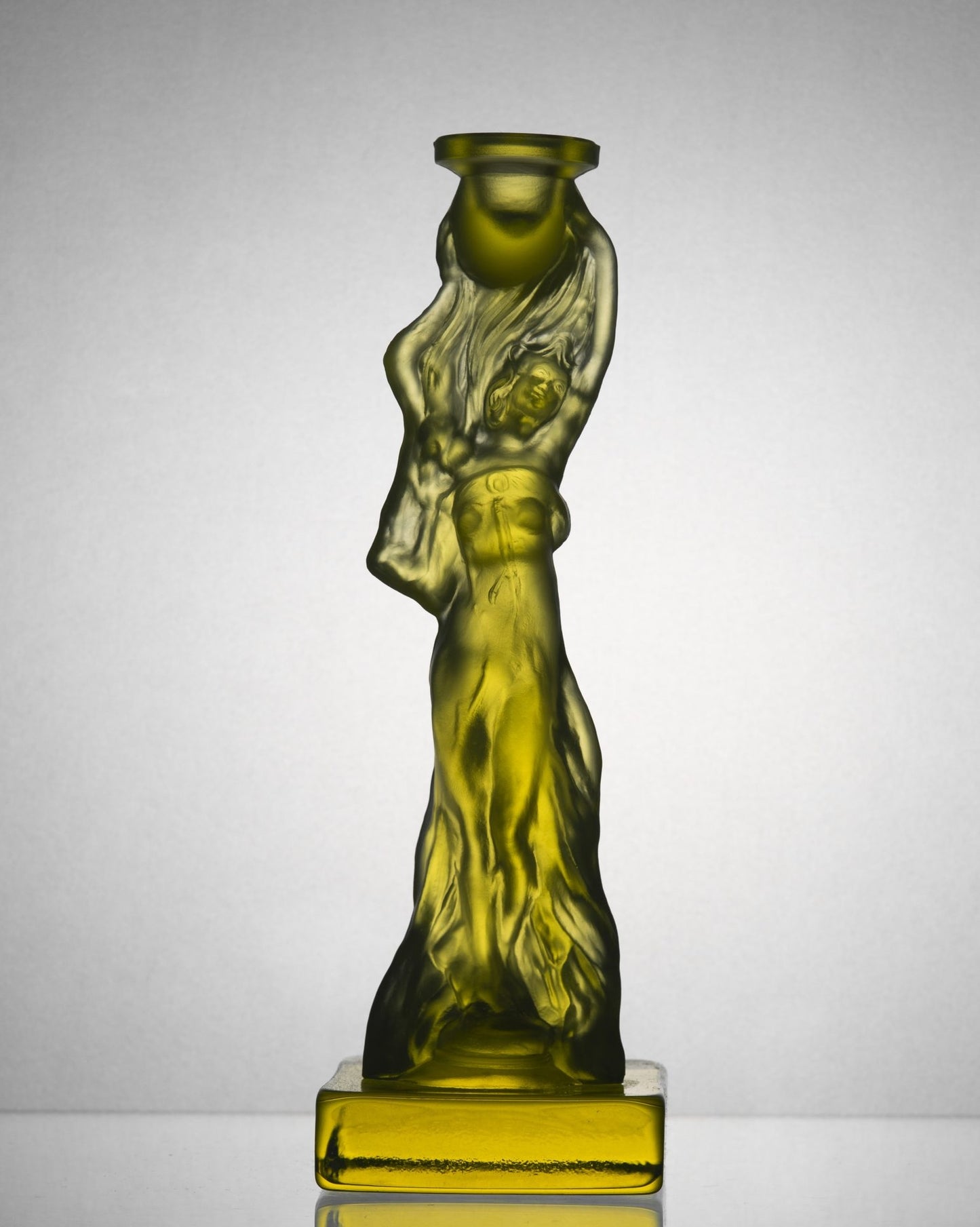 Art Nouveau Woman Candle Holder – Uranium Art Glass, Czech Republic, OUTLET
