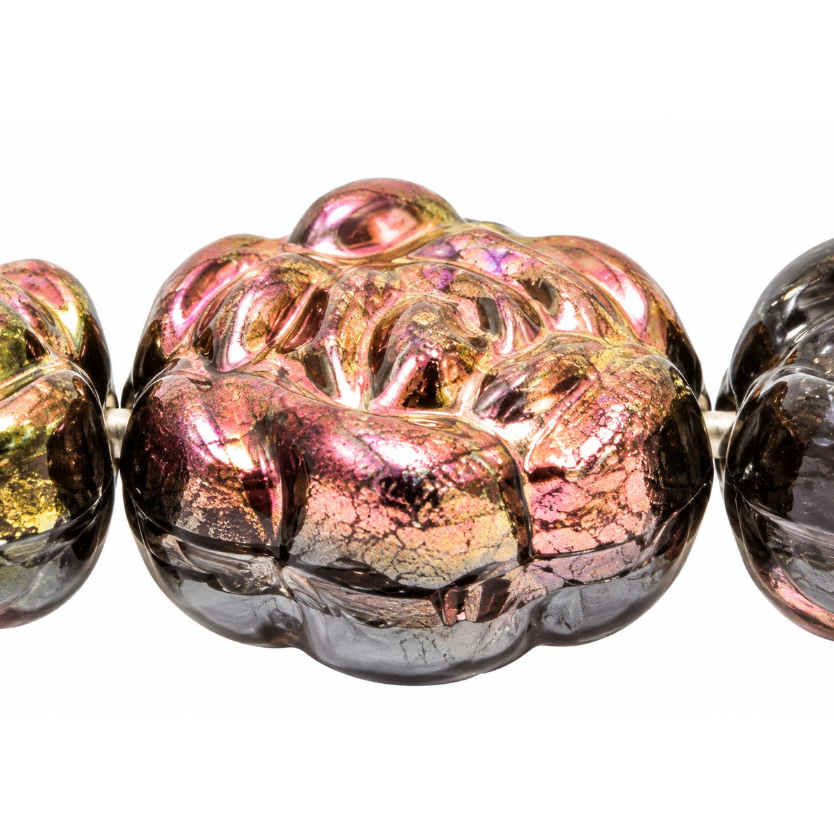 Flat Rose Flower Beads, Black Combined Luster Red Violet (23980-91011), Glass, Czech Republic