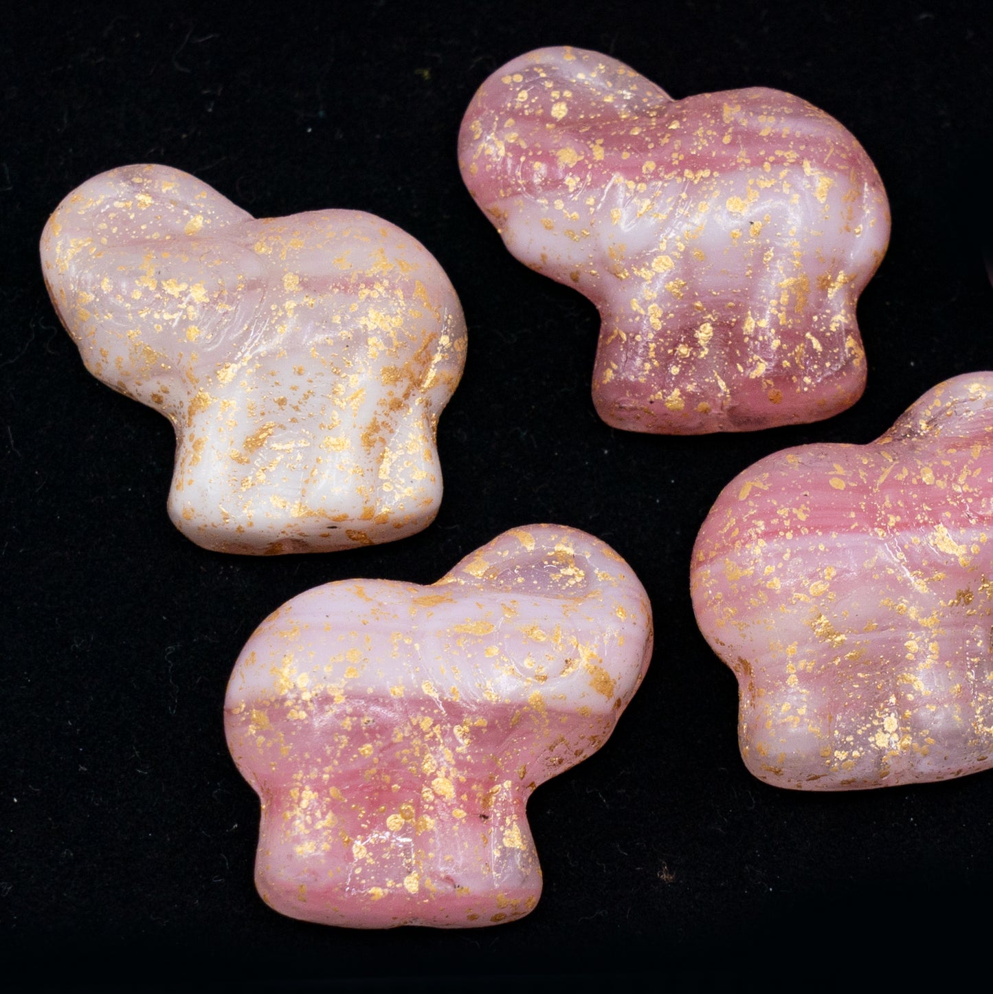 OUTLET 250g/50g Elephant Beads, 20 x 21 mm, Crystal Pink Mixed Gold Splash (75016-94401), Glass, Czech Republic