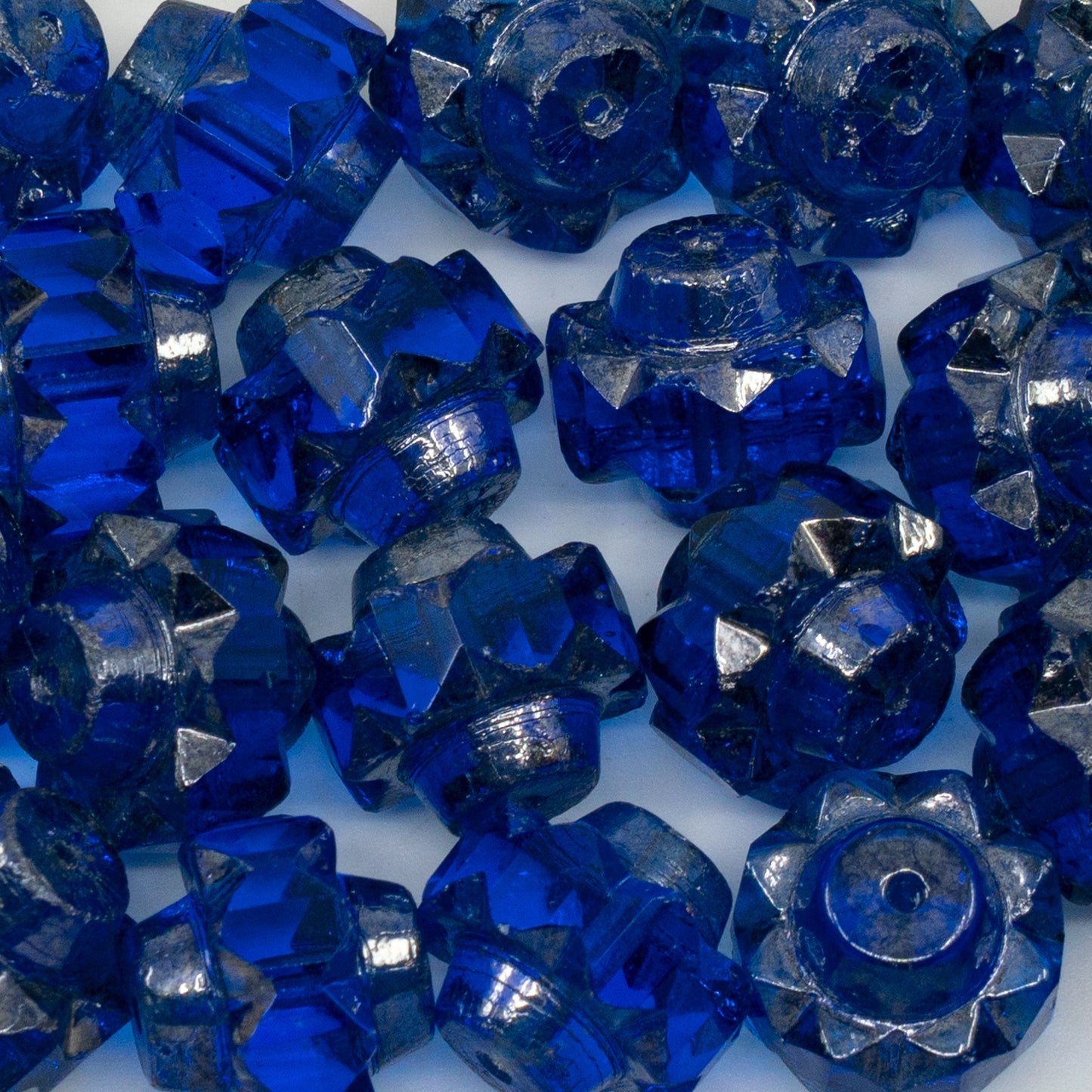 アウトレット 10グラム ファセットスペシャルカットビーズ、13 x 15 mm、コバルトプラチナ(30050-13702)、ガラス、チェコ共和国