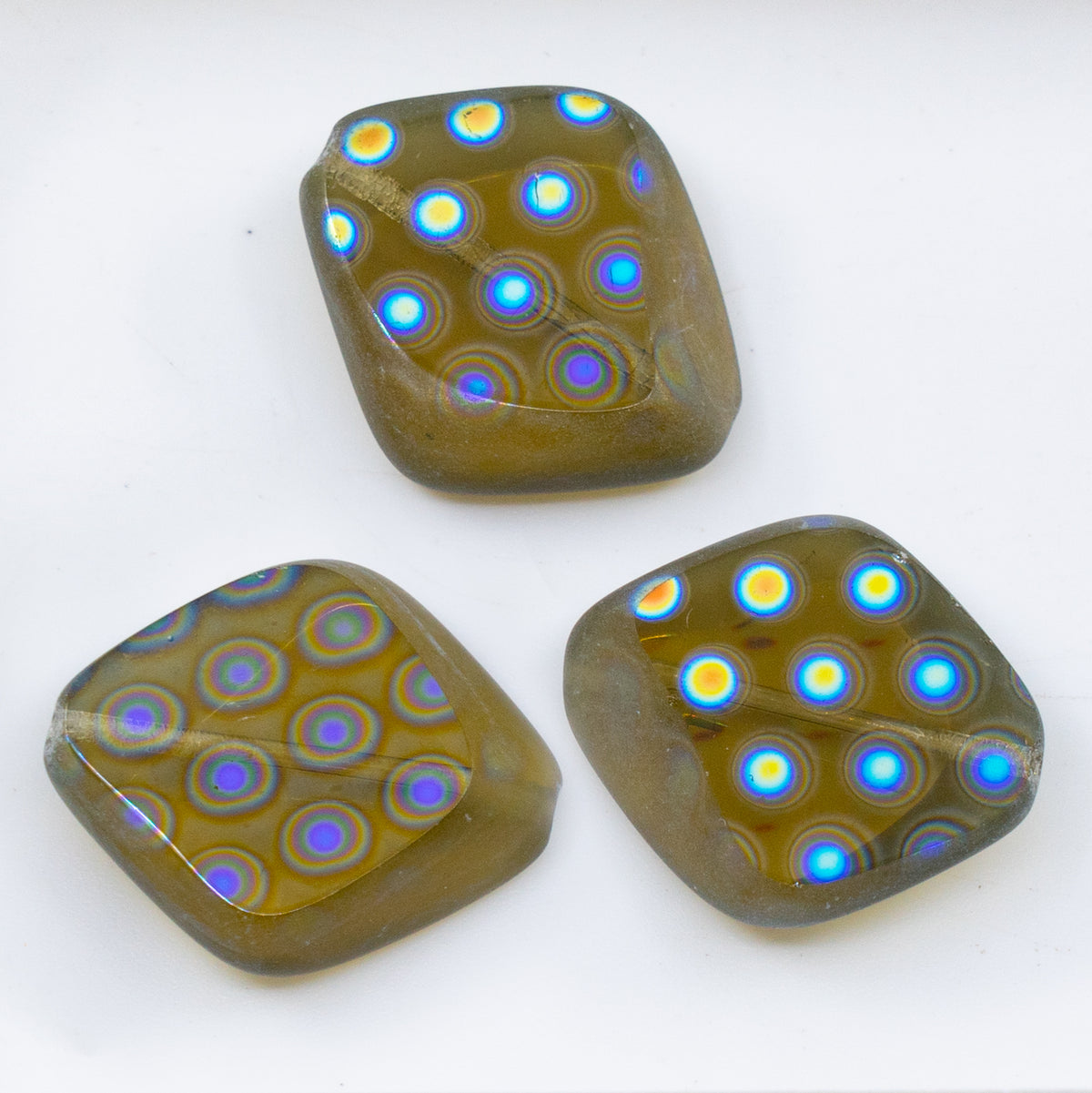 OUTLET 10 grams Table Cut Stone-Like Beads, 24 x 20 mm, Transparent Green Dot X2 (50316+AB-dot-x2), Glass, Czech Republic