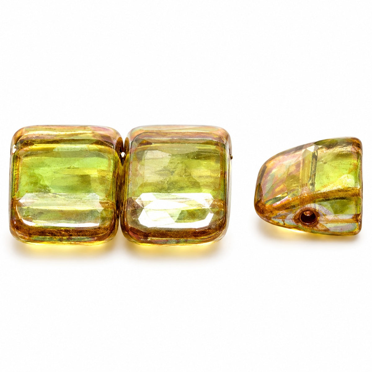 Carrier Beads, Transparent Green Picasso (50800-43400), Glass, Czech Republic