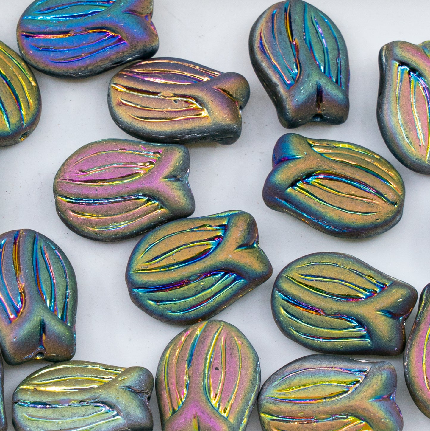 OUTLET 250g/50g Mini Tulip Beads, 16 x 11 mm, Crystal Matte Vitrail (00030-84100-28103), Glass, Czech Republic