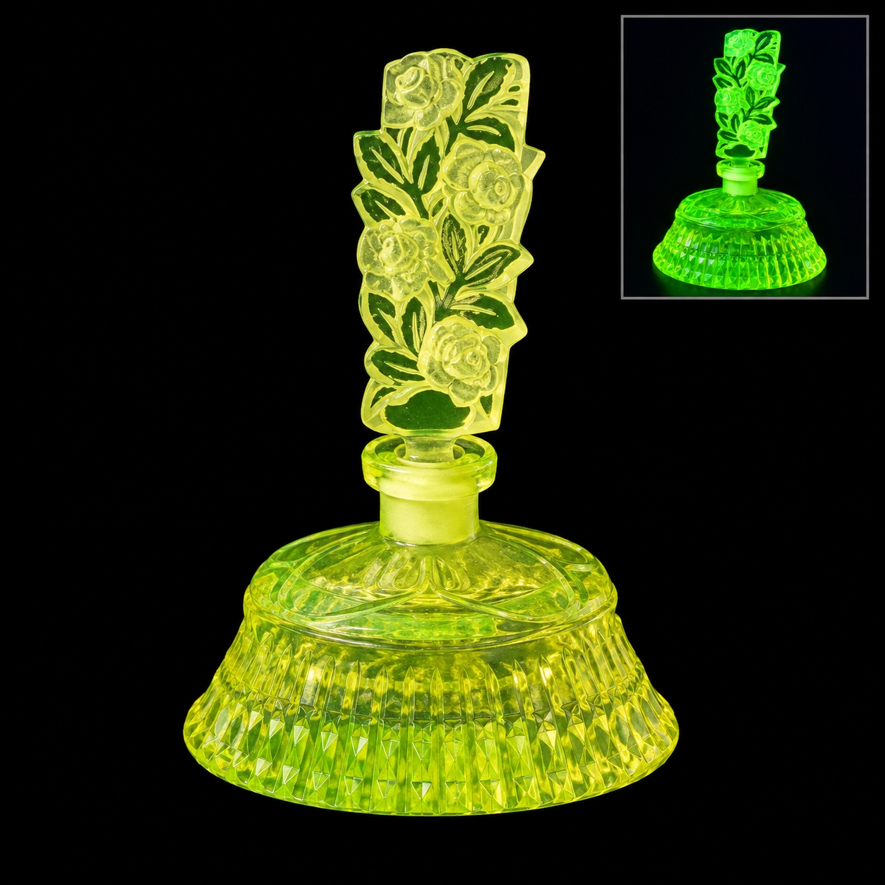Uranium Vintage Bohemia Glass Perfume Bottle, Czech Republic, OUTLET